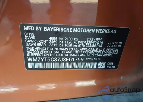 2018 Mini Countryman Cooper S z USA, uszkodzony, nr VIN WMZYT5C37J3E61759